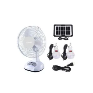 12-Inch Rechargeable Solar Fan with Panel & LED Bulbs