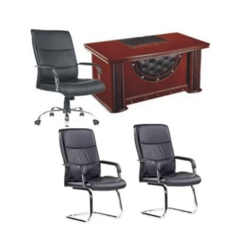 Executive Office Furniture Set (1.4m Table + 107 Swivel Leather Chair + 2 Visitor Chairs)